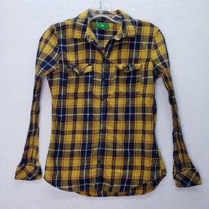 Dip Flannel Womens XS Yellow Plaid Long Sleeve Button‎ Up Casual Retro Y2K Comfy